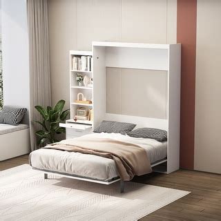 Full Size Vertical Murphy Bed, Can Be Folded Wall Bed and Side Cabinet Storage Shelves with New ...