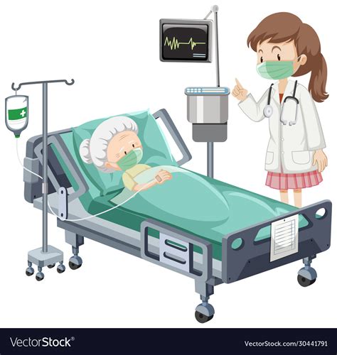 Hospital scene with sick patient in bed on white Vector Image