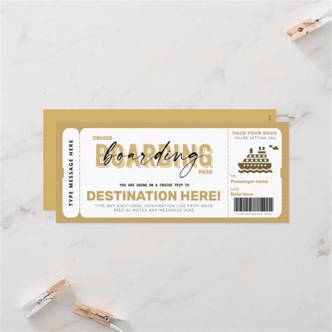 Cruise Boarding Pass Vacation Ticket Gift Voucher Ticket Invitation