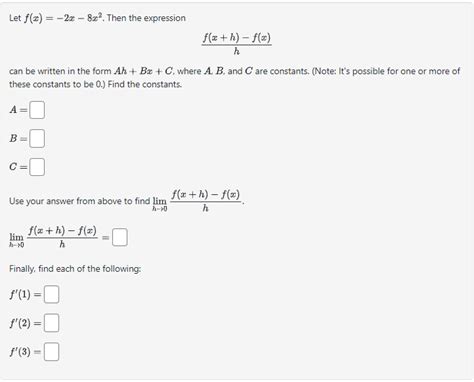 Solved Let F X −2x−8x2 Then The Expression Hf X H −f X