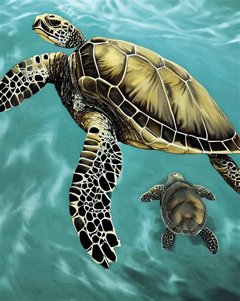 Sea Turtles Hyper Realistic Illustration · Creative Fabrica