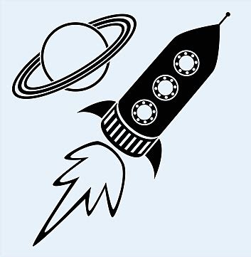 Rocket Ship And Planet Saturn Symbols Sky Object World Vector Sky