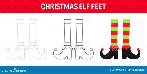 Christmas Elf Feet Tracing and Coloring Worksheet for Kids Stock Vector ...