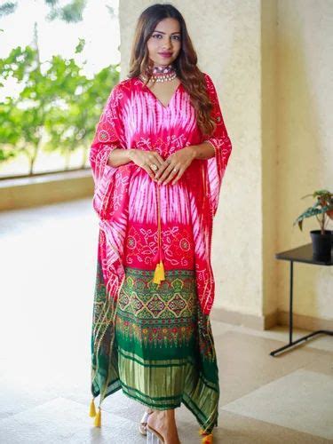 Pink Color Digital Bandhej Printed Pure Gaji Silk Kaftan Dress At Rs