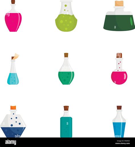 Potion Bottle Icon Set Flat Set Of 9 Potion Bottle Vector Icons For