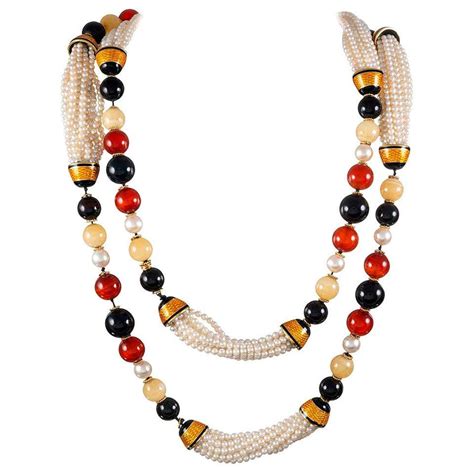 Bulgari Pearl, Enamel and Gemstone Necklace at 1stDibs