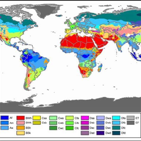 Koppen–Geiger map of climate classification. Climate symbols and ...