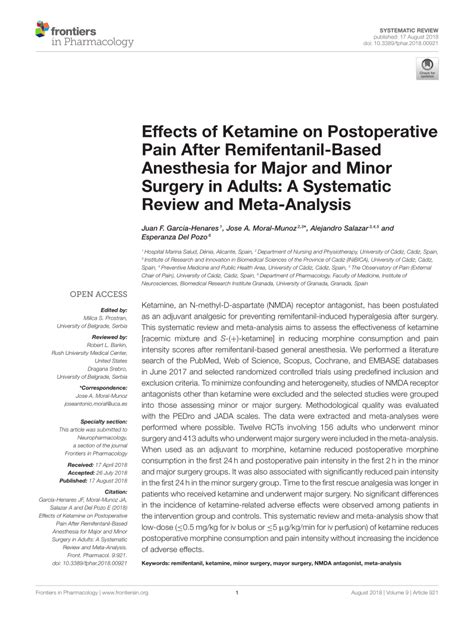 PDF Effects Of Ketamine On Postoperative Pain After Remifentanil