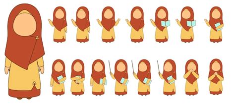 Premium Vector Muslim Teacher Cartoon Vector Illustration Collection