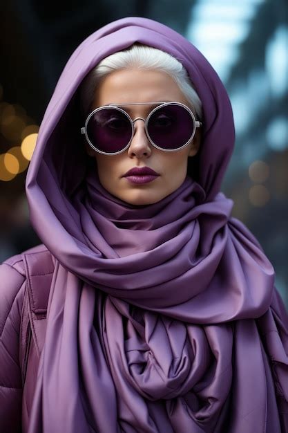 Premium AI Image Woman Wearing Sunglasses And Purple Scarf With