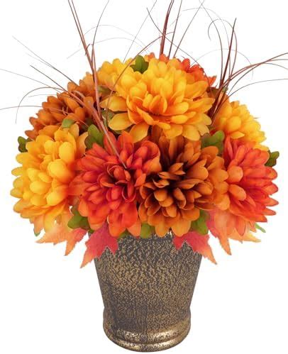 Amazon Ho Nle Artificial Fall Flowers With Metal Pot Fall Table