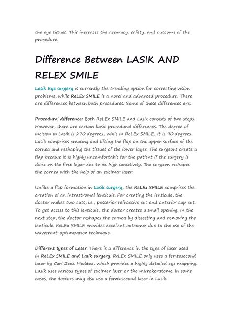 PPT RELEX SMILE AND LASER Difference Between The Procedures