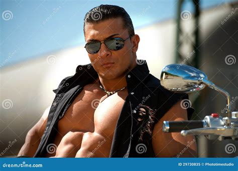 Macho Man With Motorbike Stock Image Image Of Outdoors 29730835