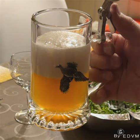 Chope Bi Re En Verre Avec D Cor Faisan En Vol Et Couvercle Tain