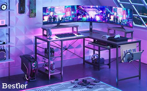 Bestier L Shaped Gaming Desk With Led Light 95 2 Inch Computer Corner