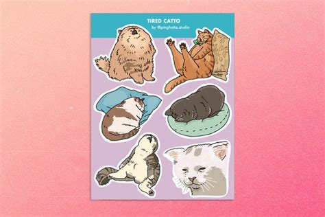 Tired Catto Sad Cat Meme Sticker Sheet Fat Cat Lover - Etsy