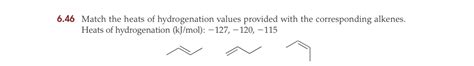 Solved 6 46 Match The Heats Of Hydrogenation Values Provided Chegg