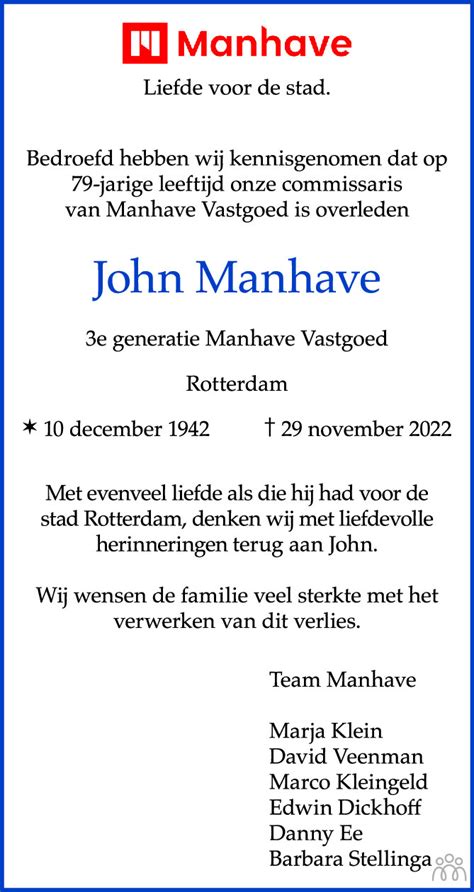 John Manhave 29 11 2022 Overlijdensbericht En Condoleances Mensenlinq Nl