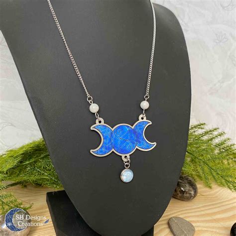 Maansteen Drievoudige Maan Blauw Ketting Rvs Sb Designs Creations