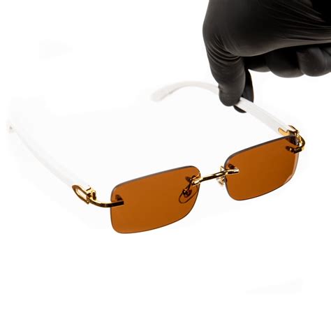 Luxury Designer Retro Gold Frame Rimless Brown Tint Mens Frameless 90