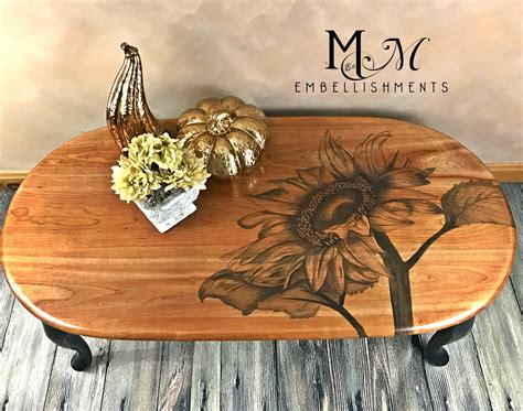 Hand Stained Sunflower On Top Of Coffee Table Staining Furniture