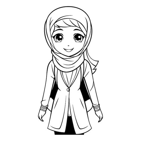 Une jolie petite fille musulmane avec un hijab dessin animé