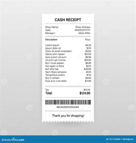 Receipts Vector Illustration Of Realistic Payment Paper Bills For Cash