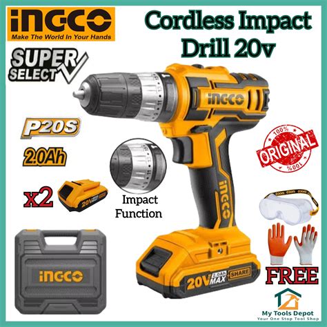 Ingco Lithium Ion Cordless Impact Drill SUPER SELECT CIDLI200215 Free