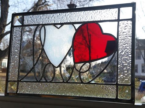 Two Hearts One Love Stained Glass Panel Etsy