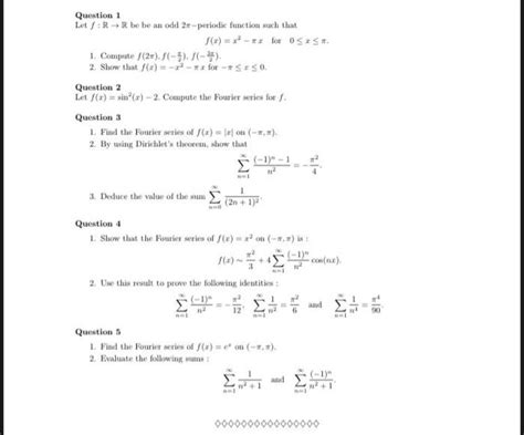 Solved Question 1 Let F R→r Be Be An Odd 2π Periodic