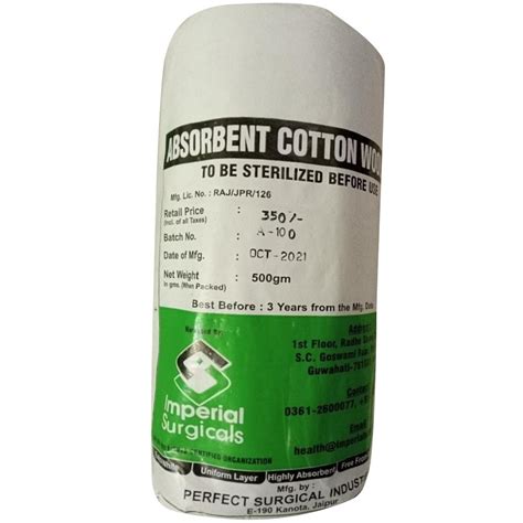 White Absorbent Cotton Wool For Hospital Packaging Size 500gm At Rs