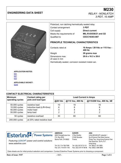 Engineering Data Sheet Relay Leach International