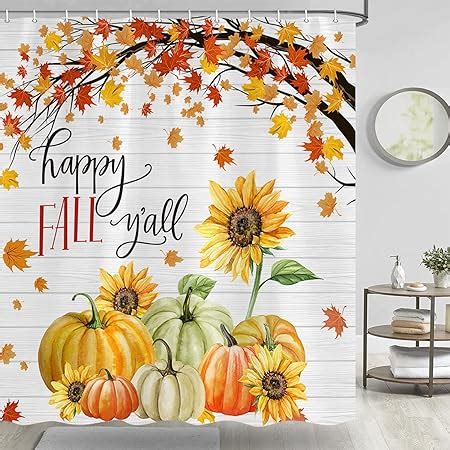 Amazon Funnytree Rustic Autumn Pumpkins Shower Curtain Set With