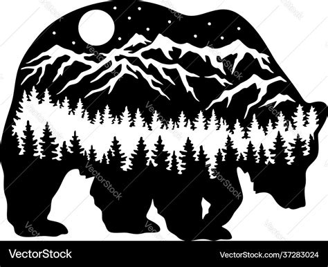 Bear Wildlife Stencils Forest Landscape Vector Image