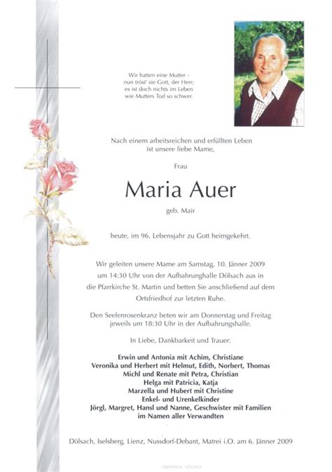 Todesanzeige Maria Auer Trauer Link