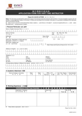 Fillable Online Scs Cuhk Edu Application Form For Part Time