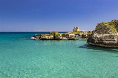 Archaeological Site And Tourist Resort Of Roca Vecchia Stock Photo