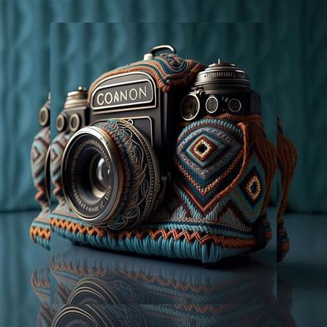 A Camera Sitting On Top Of A Table Next To A Blue Wall With The Words