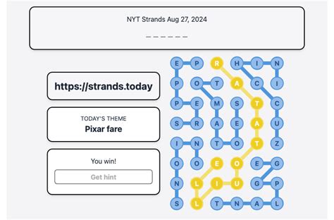 NYT Strands Today Hint For Pixar Fare Spangram And Answer Of Aug