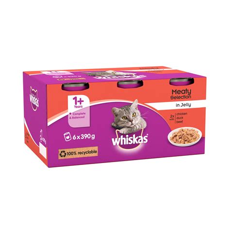 Whiskas Adult Wet Cat Food Tins Meaty In Jelly 6 X 390g Cat Food