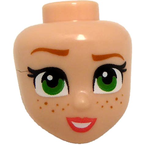 Lego Light Flesh Minidoll Head With Green Eyes And Red Lips