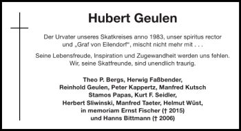 Traueranzeigen Von Hubert Geulen Aachen Gedenkt