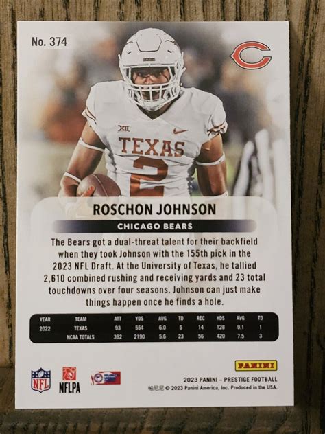 Panini Prestige Rookie Card Roschon Johnson Chicago Bears Ebay