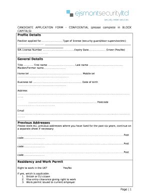 Candidate Application Confidential Please Complete In Block Capitals