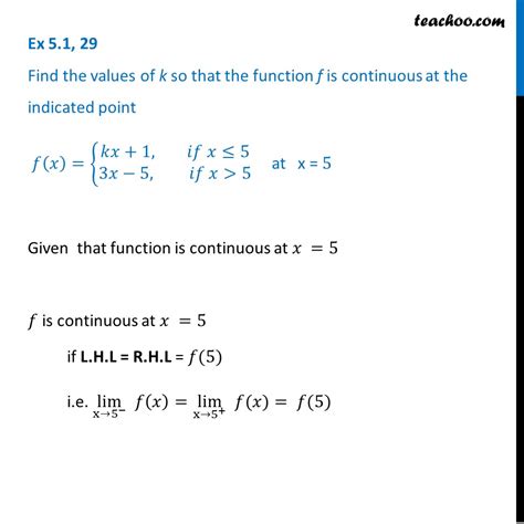 Ex 5 1 29 Find K F X {kx 1 3x 5 Is Continuous At X 5