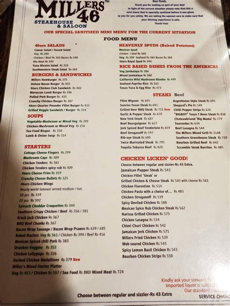 Menu At Millers 46 Steak House And Bar Bengaluru