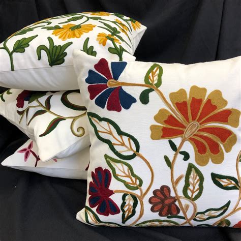 Crewel Embroidered Pillow Cover 18 Decorative Etsy