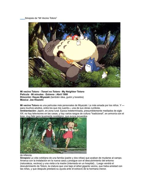 Calaméo Sinopsis de la Película Mi vecino Totoro