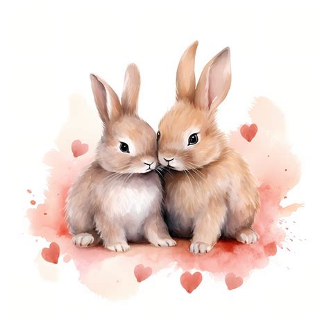 Love Bunny Valentines Rabbits Romantic Bunnies Watercolor Clipart Set With 10  Images