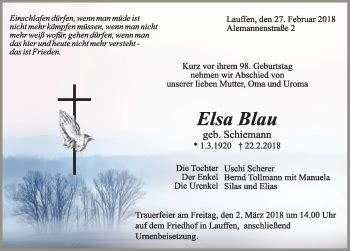 Traueranzeigen von Elsa Blau Schwarzwälder Bote Trauer